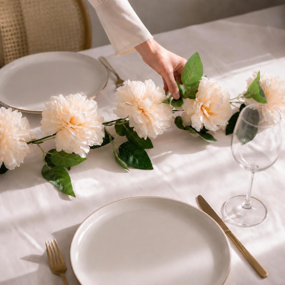 Pæon Guirlande Elfenben - 1 stk (140 cm) | Blomst Kunstige blomster - Temashop