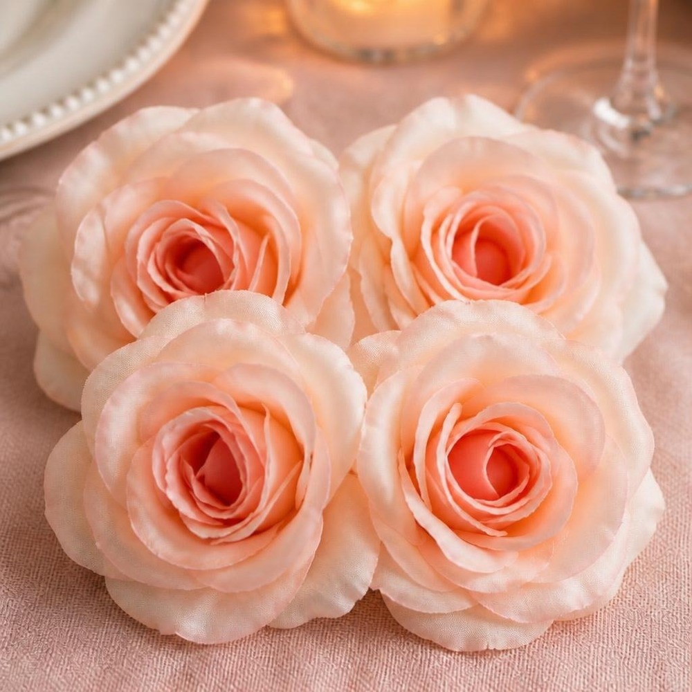Rose Bordpynt Fersken - 4 stk (Ø 10 x 7,5 cm) | Blomst Kunstige blomster - Temashop