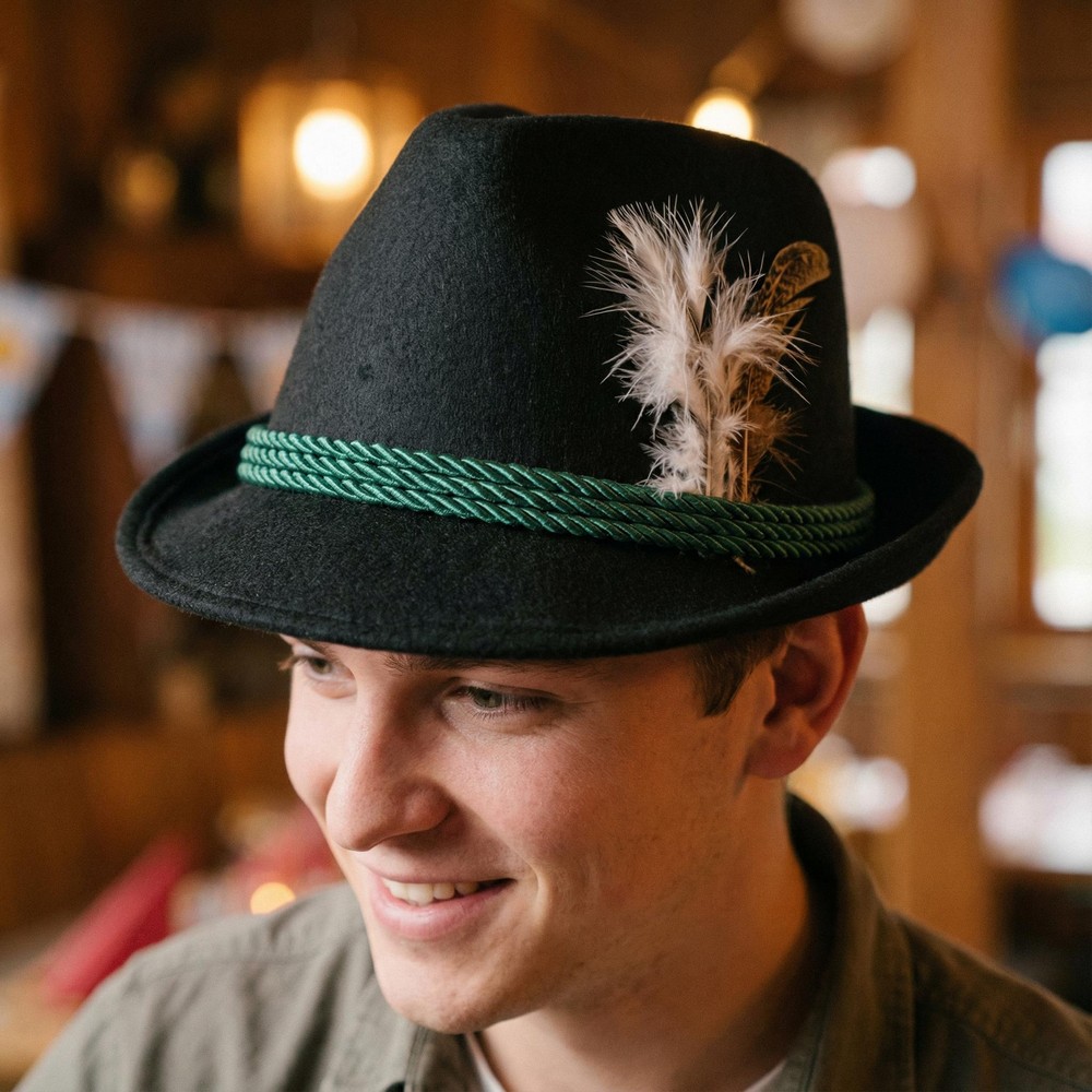 Tyrolerhat Sort | Oktoberfest Hat / Hue / Hjelm - Hovedtilbehør - Temashop