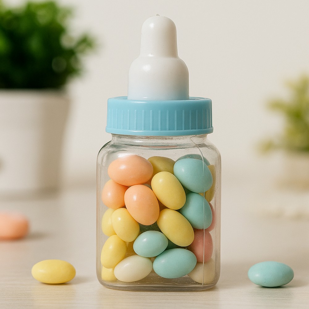 Babyshower Sutteflasker Lyseblå - 4 stk (4 x 6 cm) | Babyshower Vase - Temashop