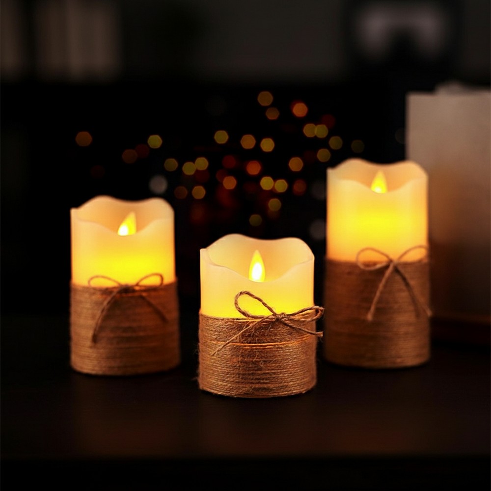 LED Jute Lys - 3 stk (7,5 x 10-15 cm) - Temashop