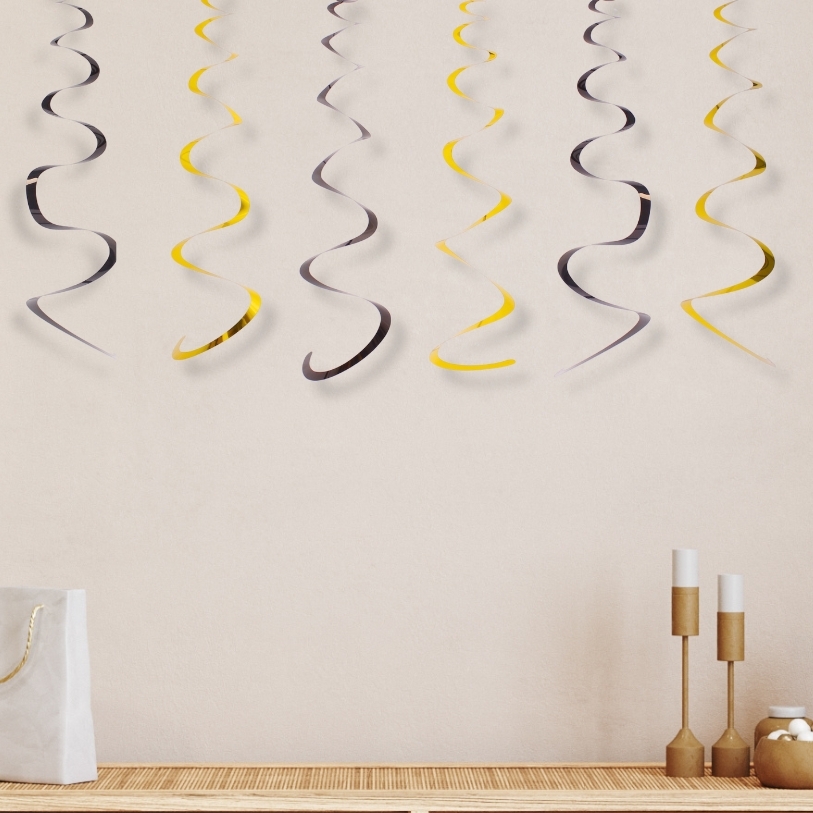 Swirls Sort/Guld - 6 stk (14 cm) - Temashop
