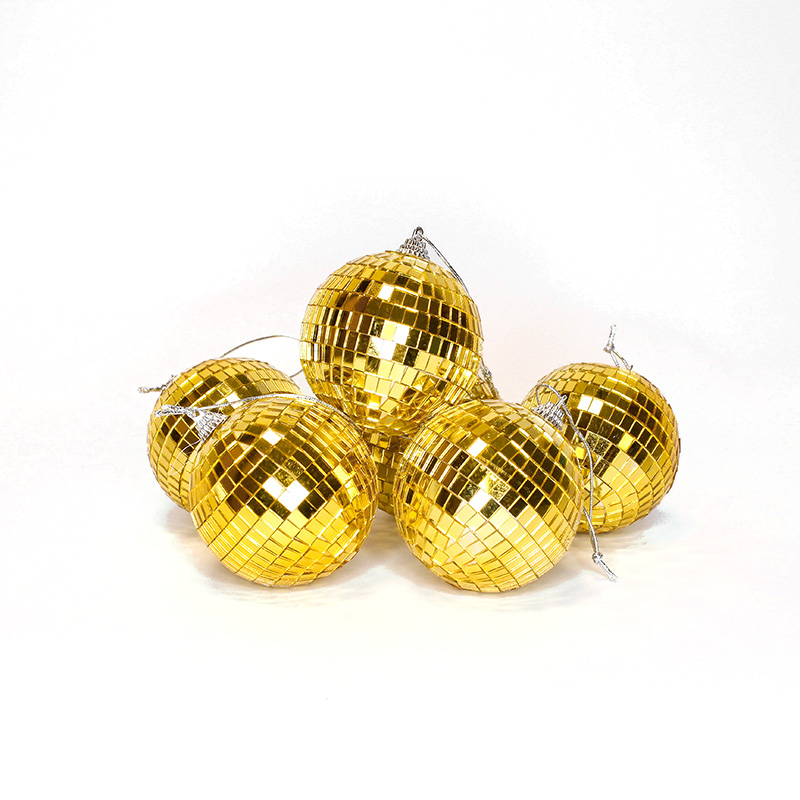 Diskokugler Guld 8 cm - 6 stk (8 cm) | 70'erne Disco Spiraler/string - Temashop