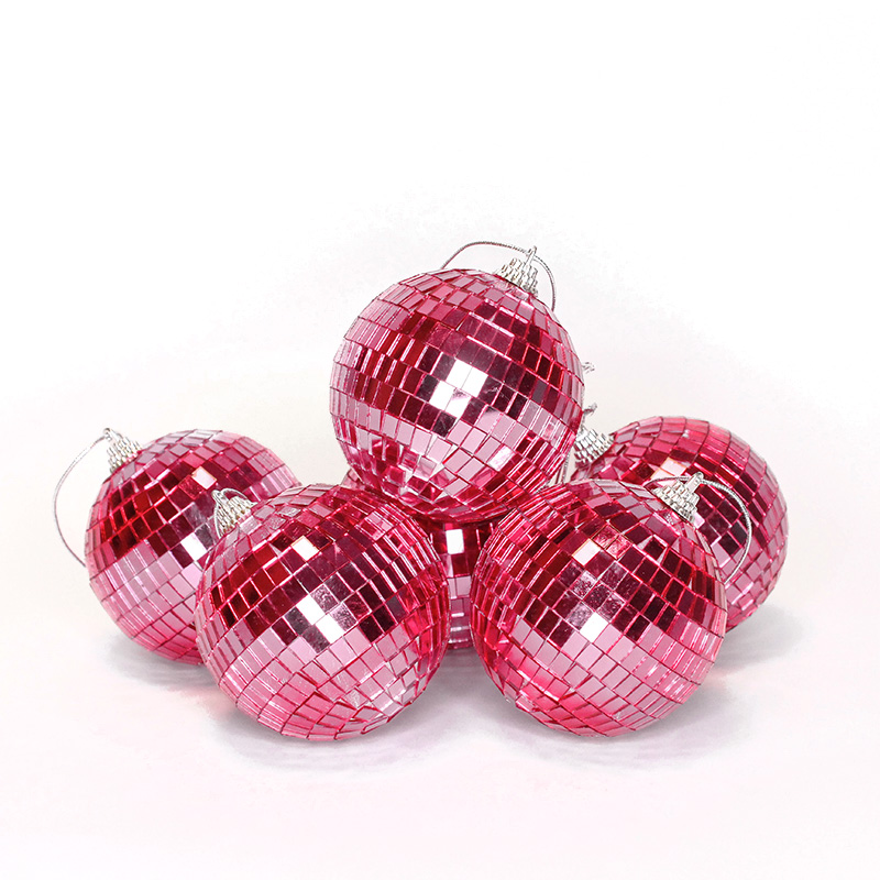 Diskokugler Hot Pink 8 cm - 6 stk (8 cm) | 70'erne Disco Spiraler/string - Temashop