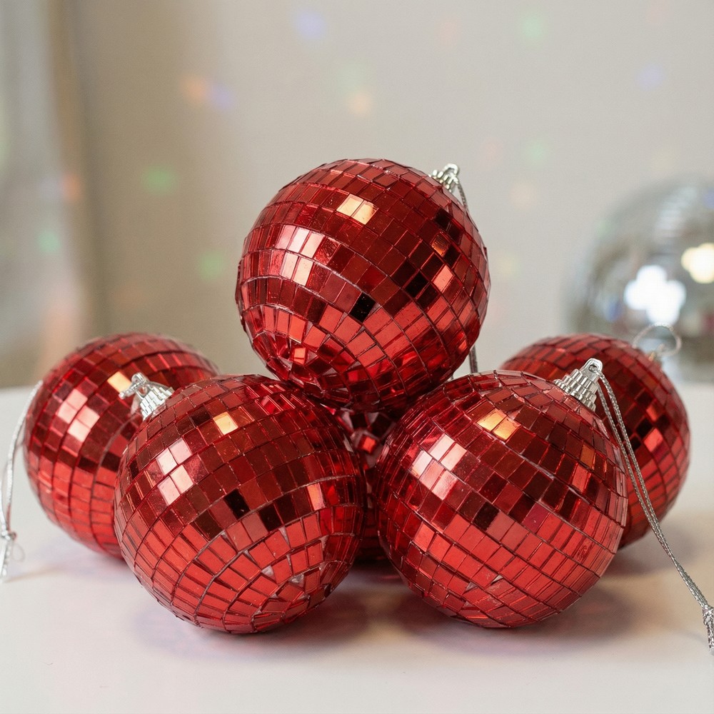Diskokugler Rød 8 cm - 6 stk (8 cm) | 70'erne Disco Spiraler/string - Temashop