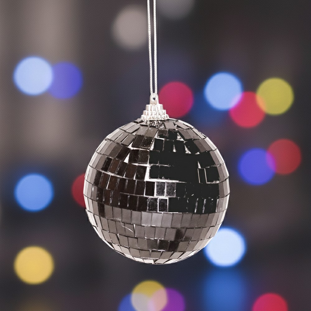 Diskokugler Sort 8 cm - 6 stk (8 cm) | 70'erne Disco Spiraler/string - Temashop