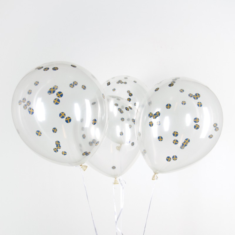Sverige Konfetti Balloner - 5 stk (30 cm) | Sverige Konfettiballoner - Temashop
