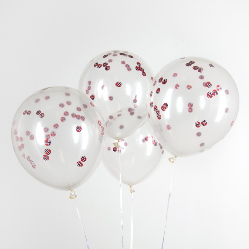 Norge Konfetti Balloner - 5 stk (30 cm) | Norge Konfettiballoner - Temashop