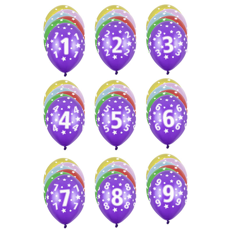Tal Balloner Forskellige Farver - 6 stk (30 cm) | Bogstaver Latexballoner - Temashop