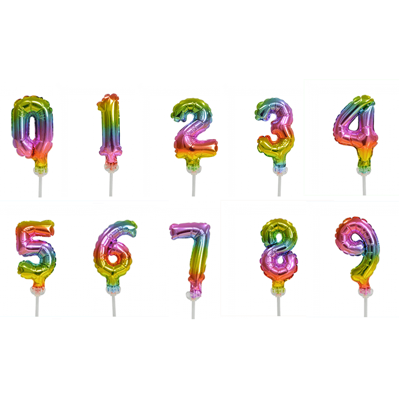 Talballon Kagetopper Regnbue - 1 stk (13 cm) | Regnbue Folieballoner tal / bogstav - Temashop
