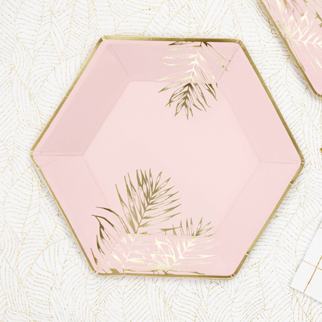 Tallerkener med Blade Sart Rosa - 6 stk (23 cm) | Pink tema Tallerkner - Temashop