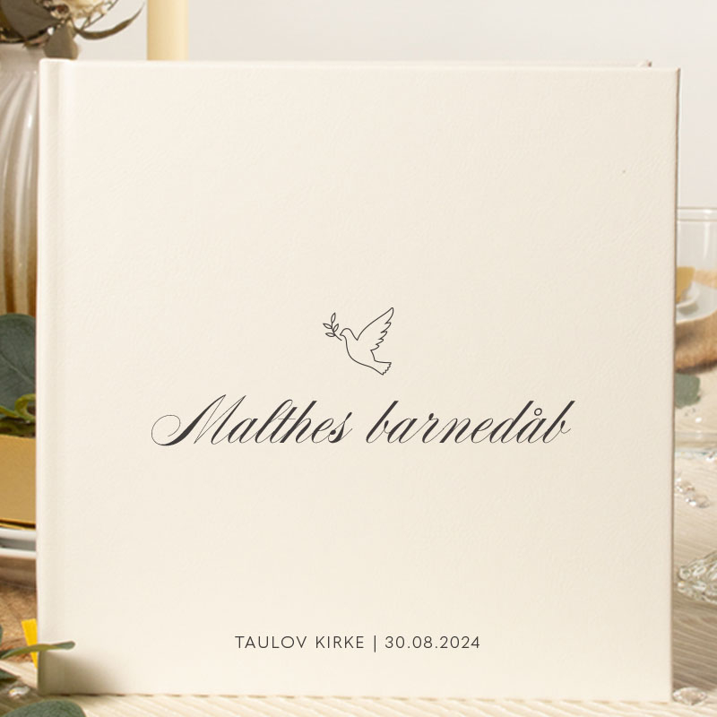 Personlig Dåbsgæstebog Delicate Dove - 1 stk (20,5 x 20,5 cm) | Dåb Gæstebøger - Temashop