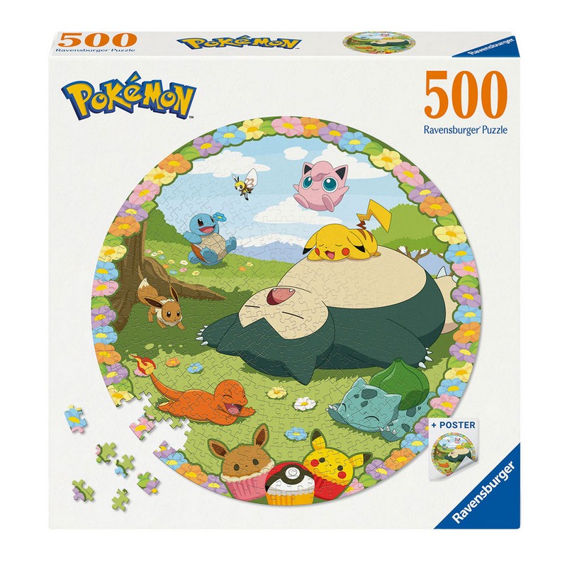 Pokémon 500 Brikker Rundt Puslespil (Ø 52 cm) | Pokemon Puslespil - Temashop