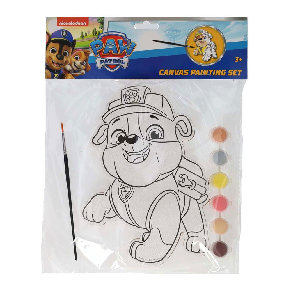 Paw Patrol Rubble Mal Selv Lærred Med Maling & Pensel (24,5 x 23,5 x 5 cm) | Paw Patrol Male- & Tegneudstyr - Temashop