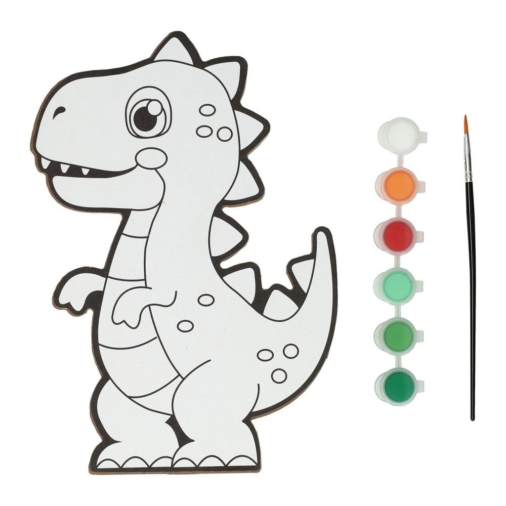 Dinosaur Mal Selv Lærred Med Maling & Pensel (24,5 x 23,5 x 5 cm) | Dinosaurus Male- & Tegneudstyr - Temashop