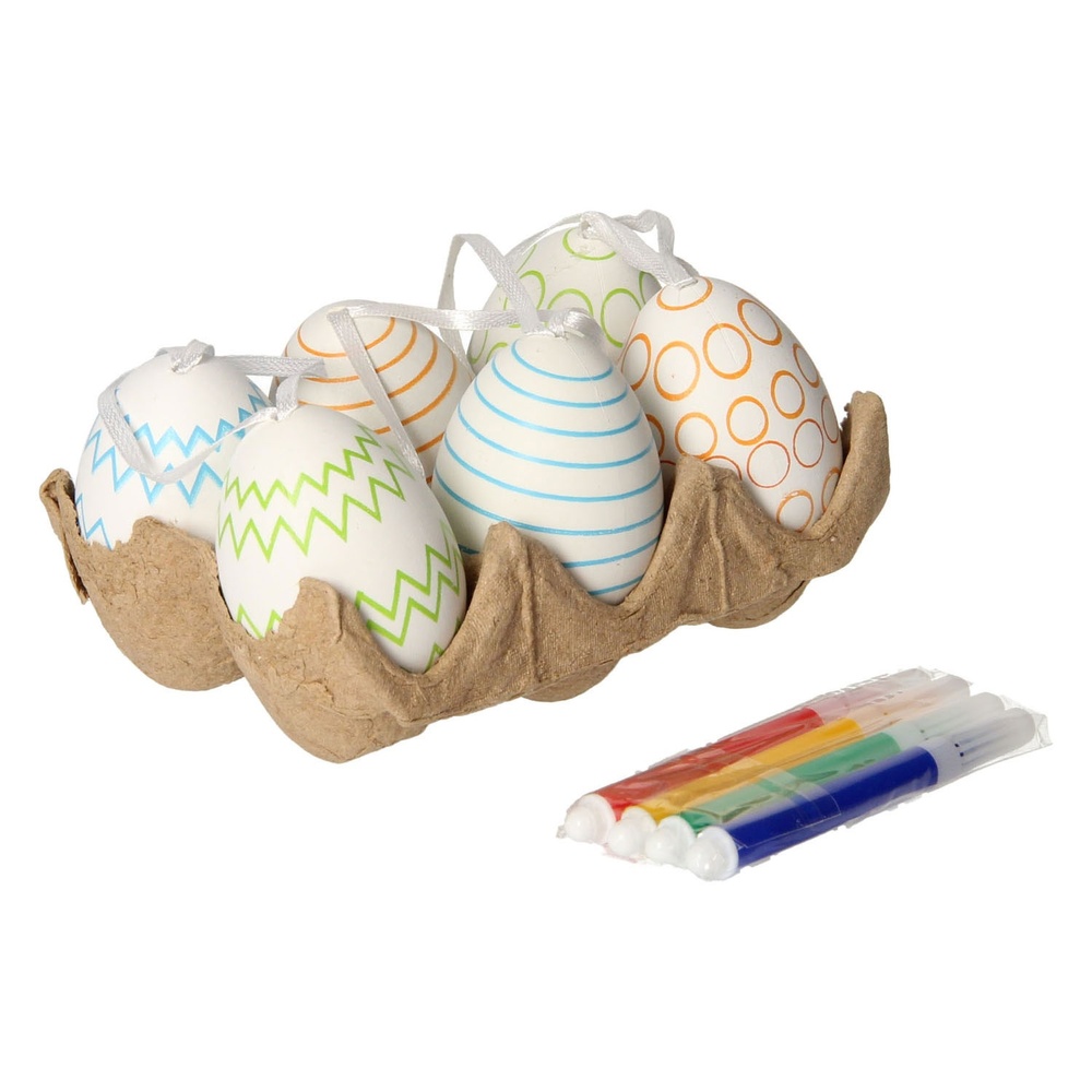 Grafix Påskeæg Mal Selv Sæt 6-pak (17 x 10 x 5 cm) | Påske Male- & Tegneudstyr - Temashop