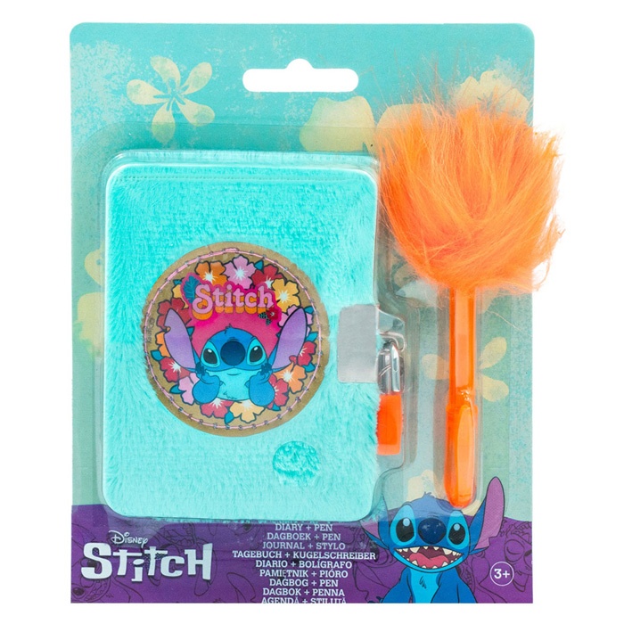 Stitch Plys Dagbog Med Lås & Fluffy Pen | Stitch Bøger - Temashop