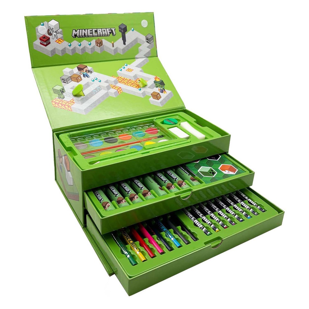 Minecraft Maling Kuffert Sæt 52 Dele (26 x 13 x 9 cm) | Minecraft Male- & Tegneudstyr - Temashop