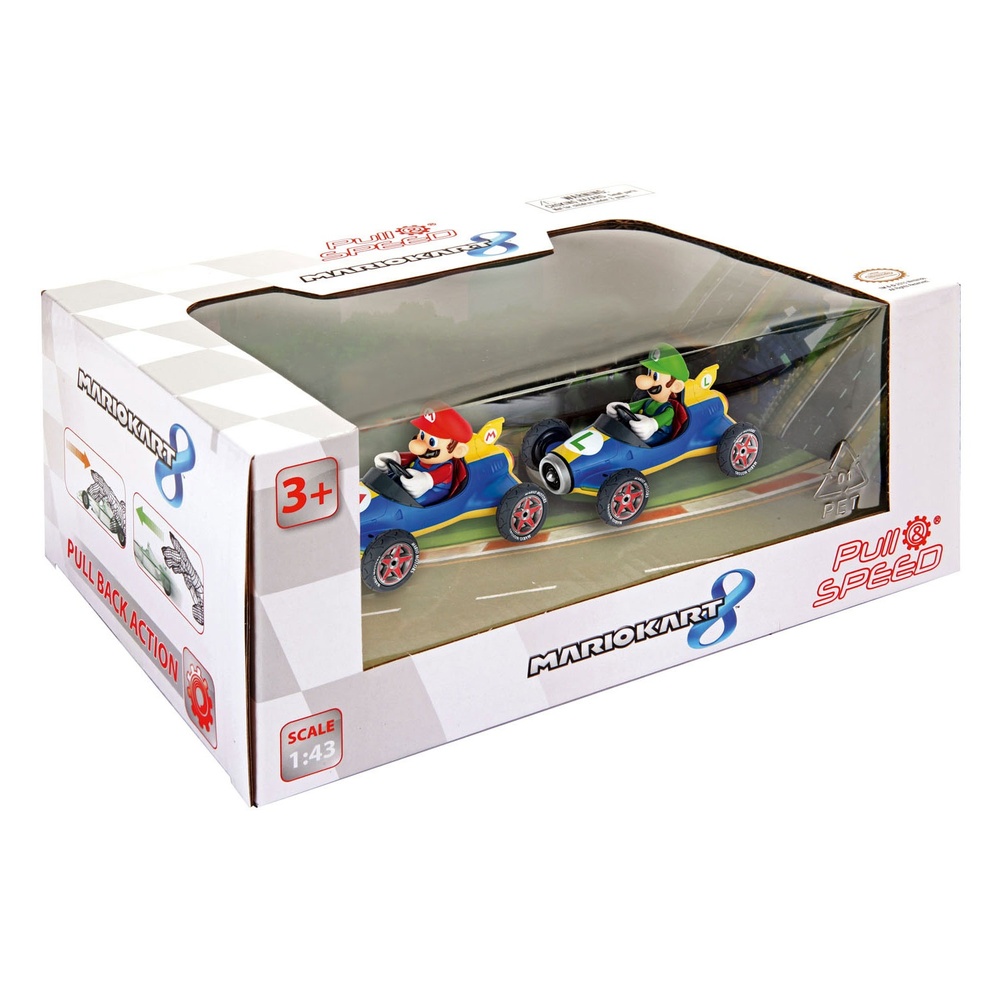 Super Mario Pull Back Racerbiler 2-pak (30 x 20 x 8 cm, 8 cm) | Super Mario Legetøj - Temashop
