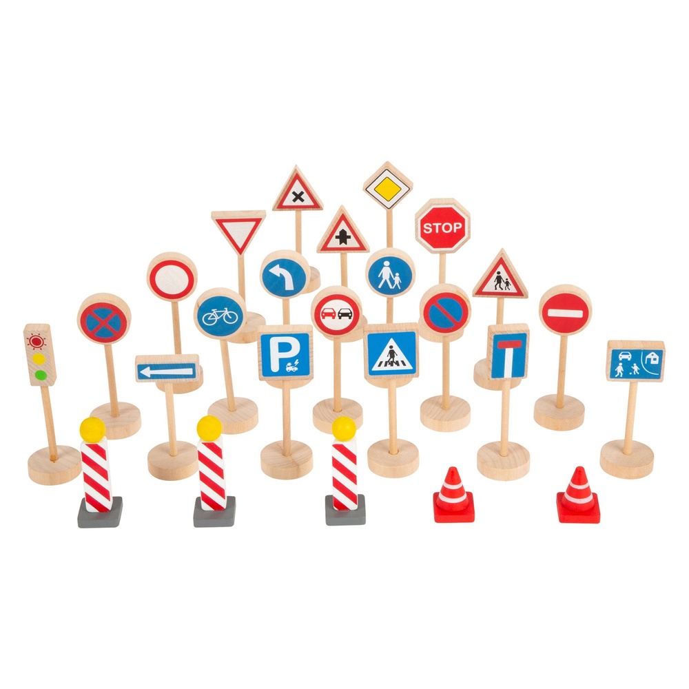 Small Foot Mini Trafikskilte Sæt Træ 25 Dele (11 x 4 x 3 cm) | Racerløb tema Legetøj - Temashop
