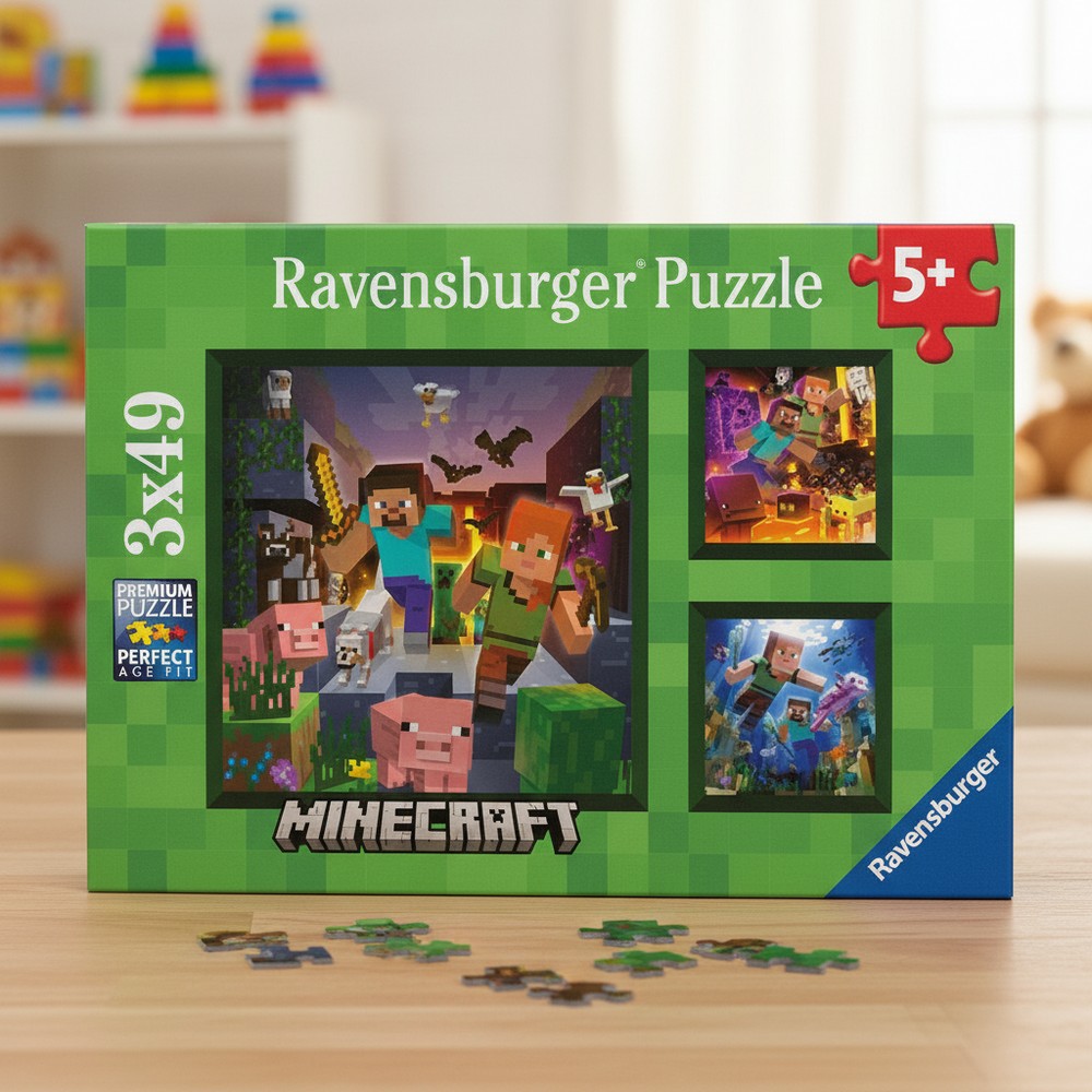 Minecraft 3-i-1 Puslespil (21 x 21 cm) | Minecraft Puslespil - Temashop