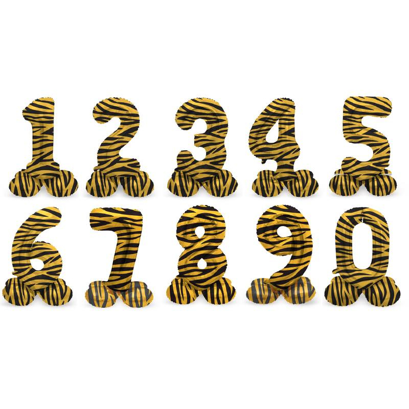 Tigerstribet Talballon Guld - 1 stk (41 cm) | Tiger Folieballoner tal / bogstav - Temashop
