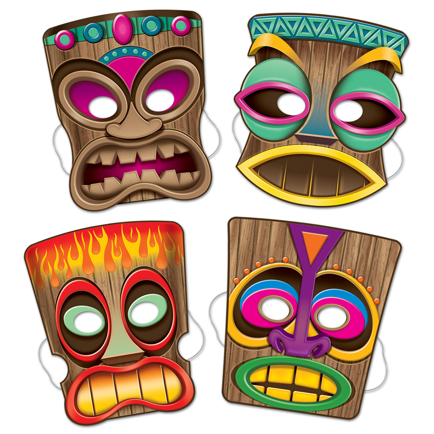 Tikimasker - 4 stk (27 cm) | Hawaii Partymasker - Temashop