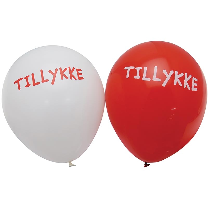 Tillykke Balloner Rød/Hvid - 6 stk (25 cm) | Tillykke Latexballoner - Temashop