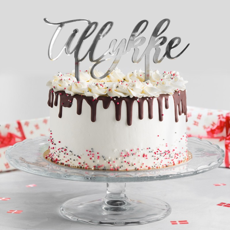 Tillykke Kagetopper Sølv - 1 stk (15 x 13,3 cm) | Tillykke Kagefigur / kagetopper - Temashop
