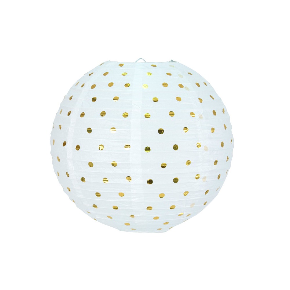 Papir Lanterne Hvid/Guld - 1 stk (35 cm) | Guld tema Lanterner - Temashop