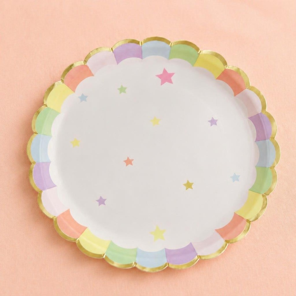 Pastel Tallerkener Regnbue - 8 stk (23 cm) | Regnbue Tallerkner - Temashop