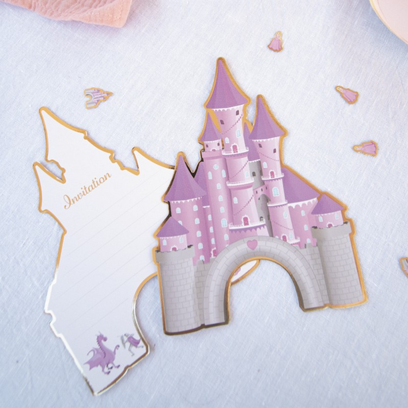 Prinsesseslot Invitationer - 8 stk (17,4 x 13 cm) | Prinsesse Kort / Invitationer / Gode råd - Temashop