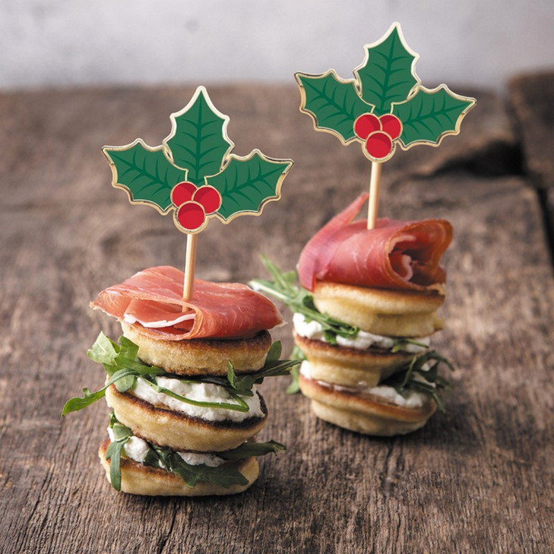 Kristtorn Madpinde - 10 stk (8 cm) | Julefrokost Kagepinde - Temashop