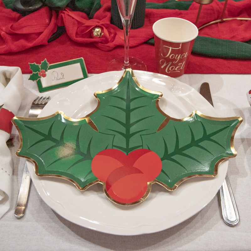 Kristtorn Paptallerkener - 8 stk (23 cm) | Julefrokost Tallerkner - Temashop
