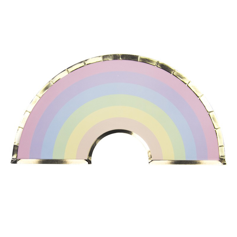 Pastel Regnbue Tallerkener - 8 stk (8 x 28 cm) | Regnbue Tallerkner - Temashop