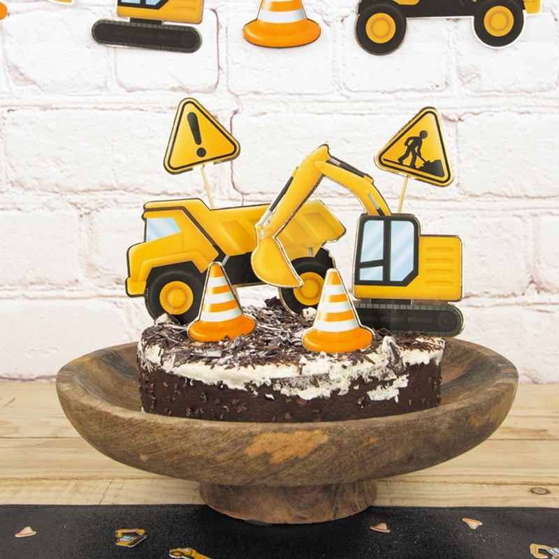 Byggeplads Kagetoppere - 6 stk | Bygmester Kagepinde - Temashop
