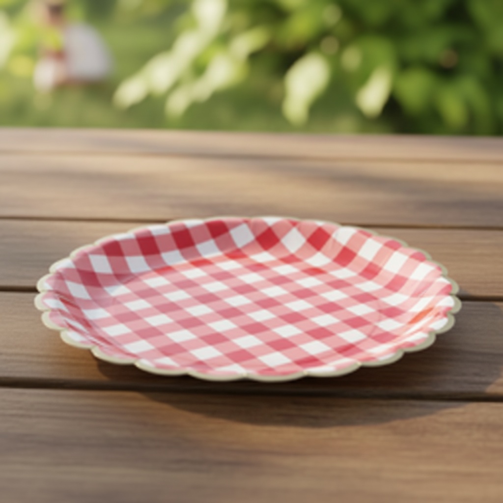 Ternede Picnic Paptallerkener Rød/Hvid - 8 stk (23 cm) | Picnic Tallerkner - Temashop