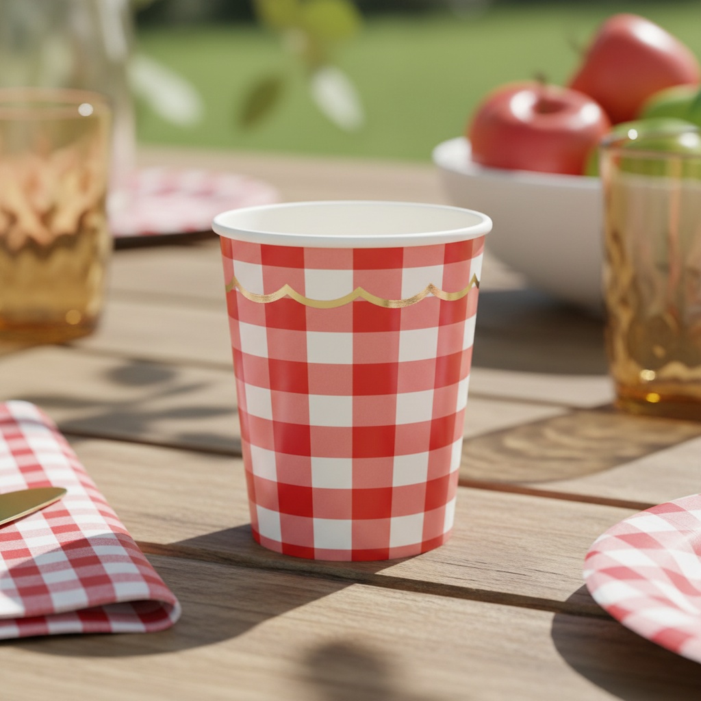 Ternede Picnic Papkrus Rød/Hvid - 8 stk | Picnic Krus - Temashop