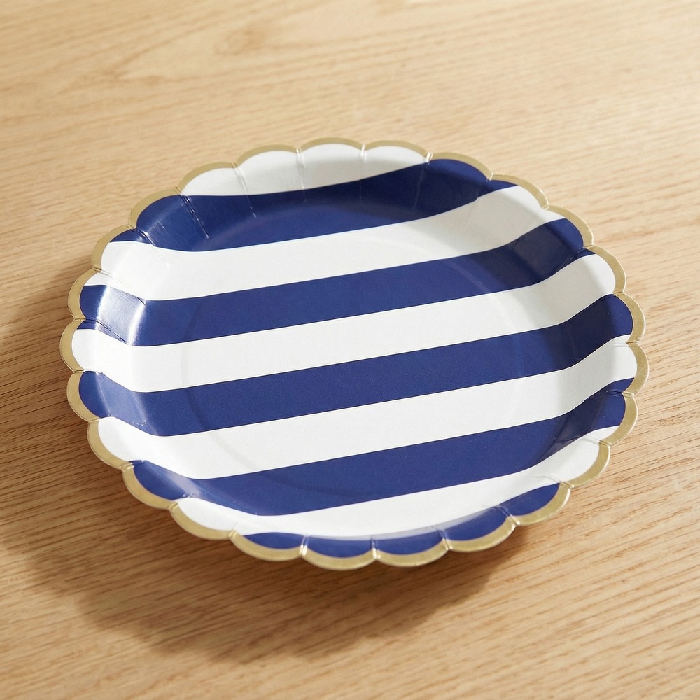 Maritime Paptallerkener Marineblå/Hvid - 8 stk (23 cm) | Maritimt Tallerkner - Temashop