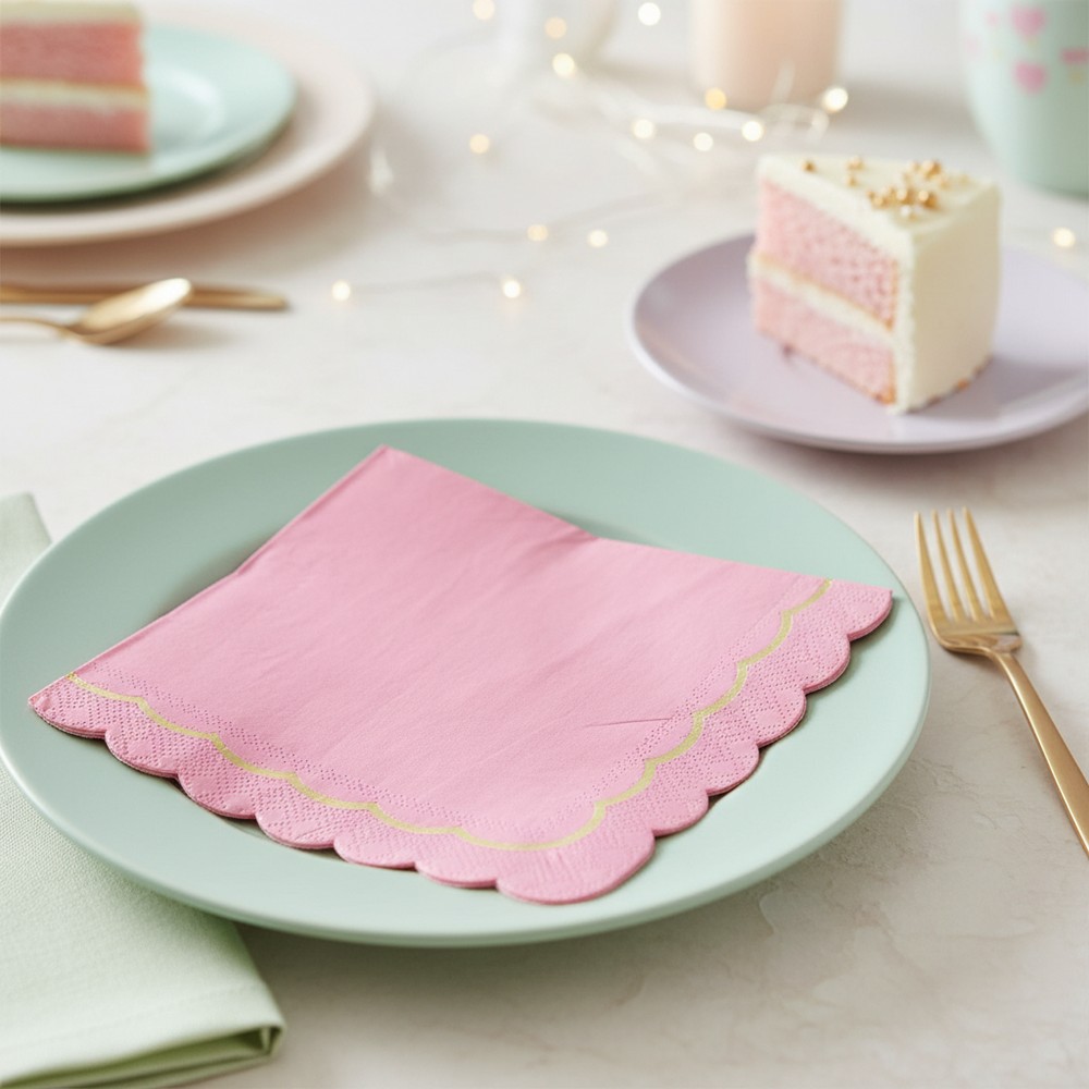 Bølgede Servietter Lyserød - 16 stk (33 x 33 cm) | Pink tema Servietter - Temashop