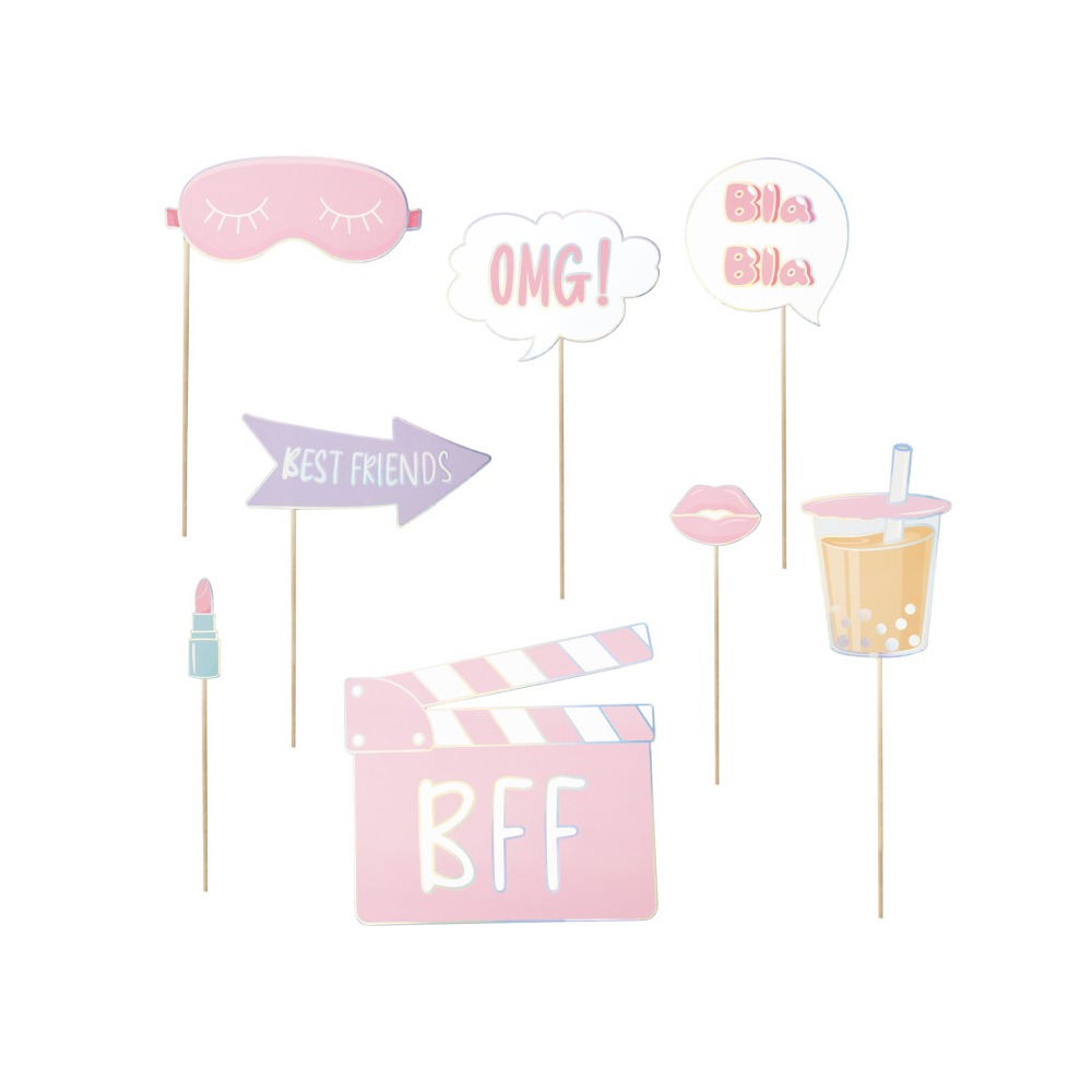 Pyjamaslumber Photobooth Lyserød - 8 stk (21 cm) | Bachelorette Photobooth - Temashop