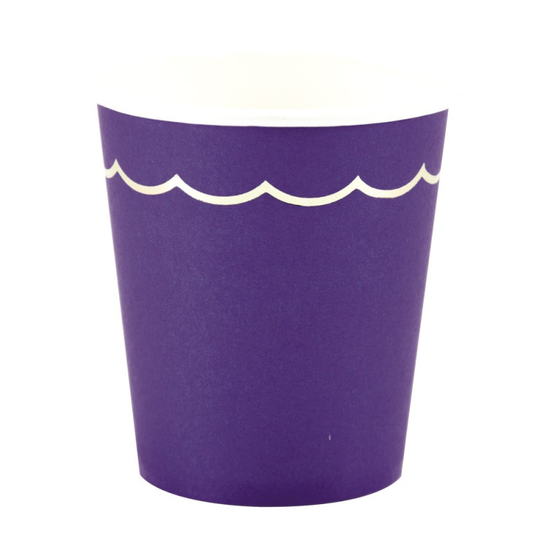 Guldkant Papkrus Lilla - 8 stk (200 ml) | Lilla tema Krus - Temashop