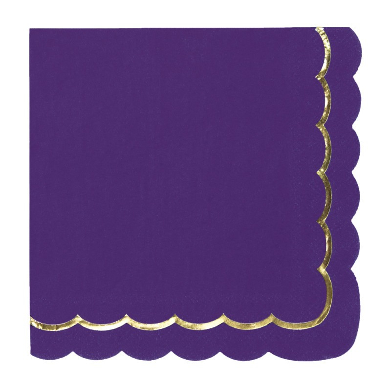 Guldkant Servietter Lilla - 16 stk (33 x 33 cm) | Lilla tema Servietter - Temashop