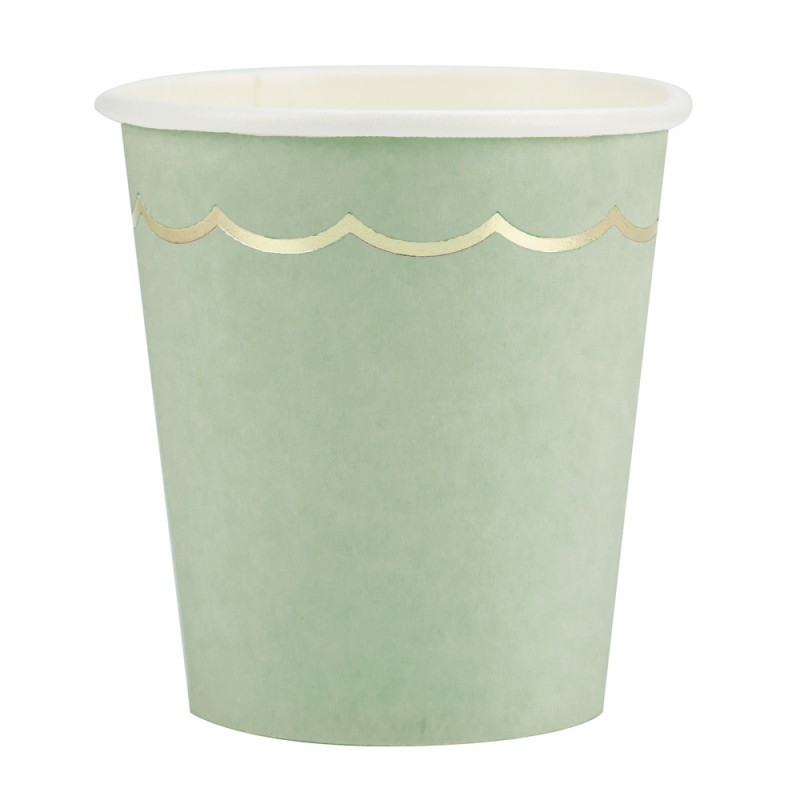 Guldkant Papkrus Grøn - 8 stk (200 ml) | Grønt tema Krus - Temashop
