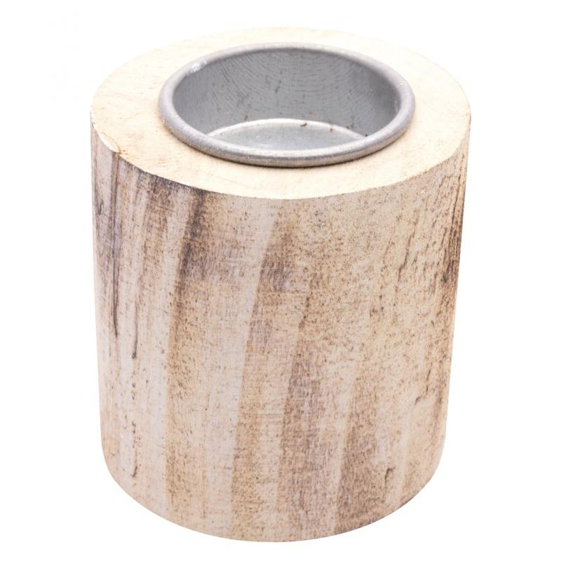 Træstub Lysestage Bred - 1 stk (7,5 x 8 cm) | Natur tema Lys / lysestager - Temashop