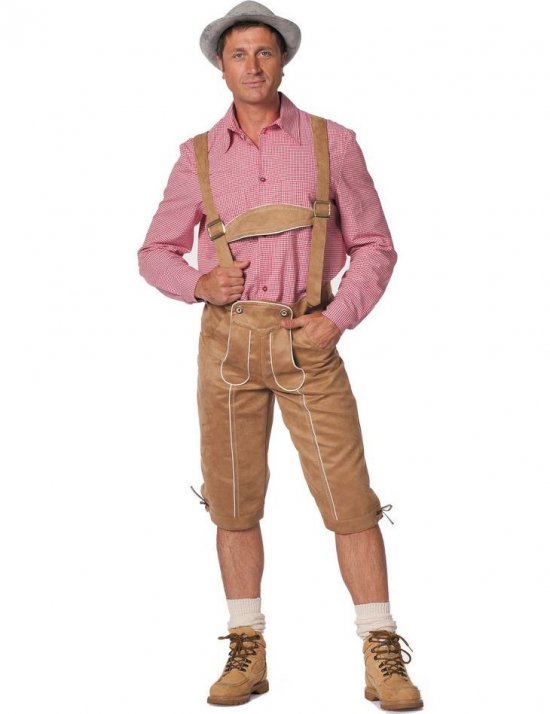 Trekvart Tyrolerbukser Lysebrune - Anledninger kostume til voksne i størrelserne S-3XL | Oktoberfest kostume til mænd - Temashop