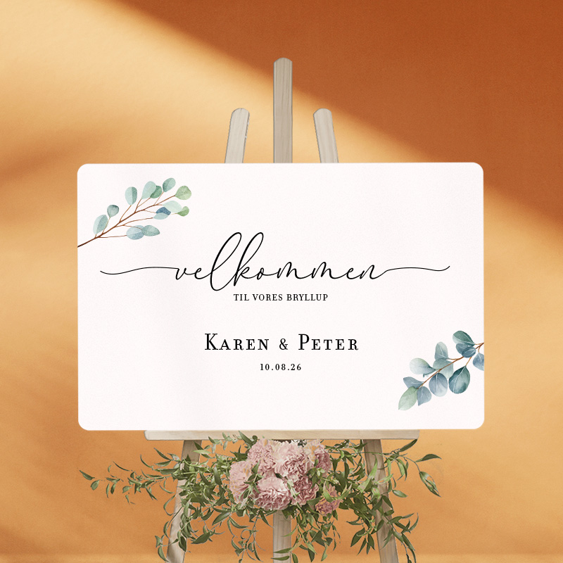 Personligt Velkomstskilt Eucalyptus - 1 stk (58 x 38 cm) - Temashop