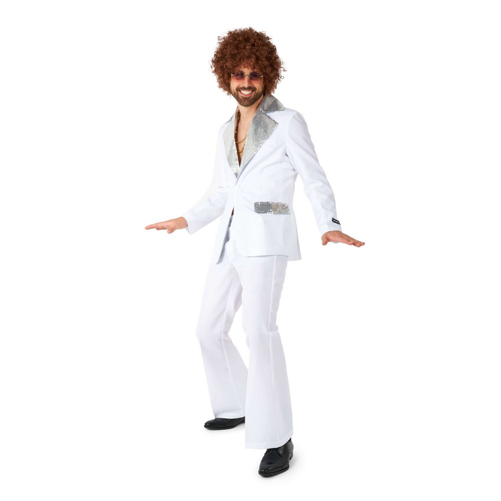 Suitmeister White Disco Fever Jakkesæt - Årtier kostume til voksne i størrelserne S-XL | 70'erne Disco kostume til mænd - Temashop