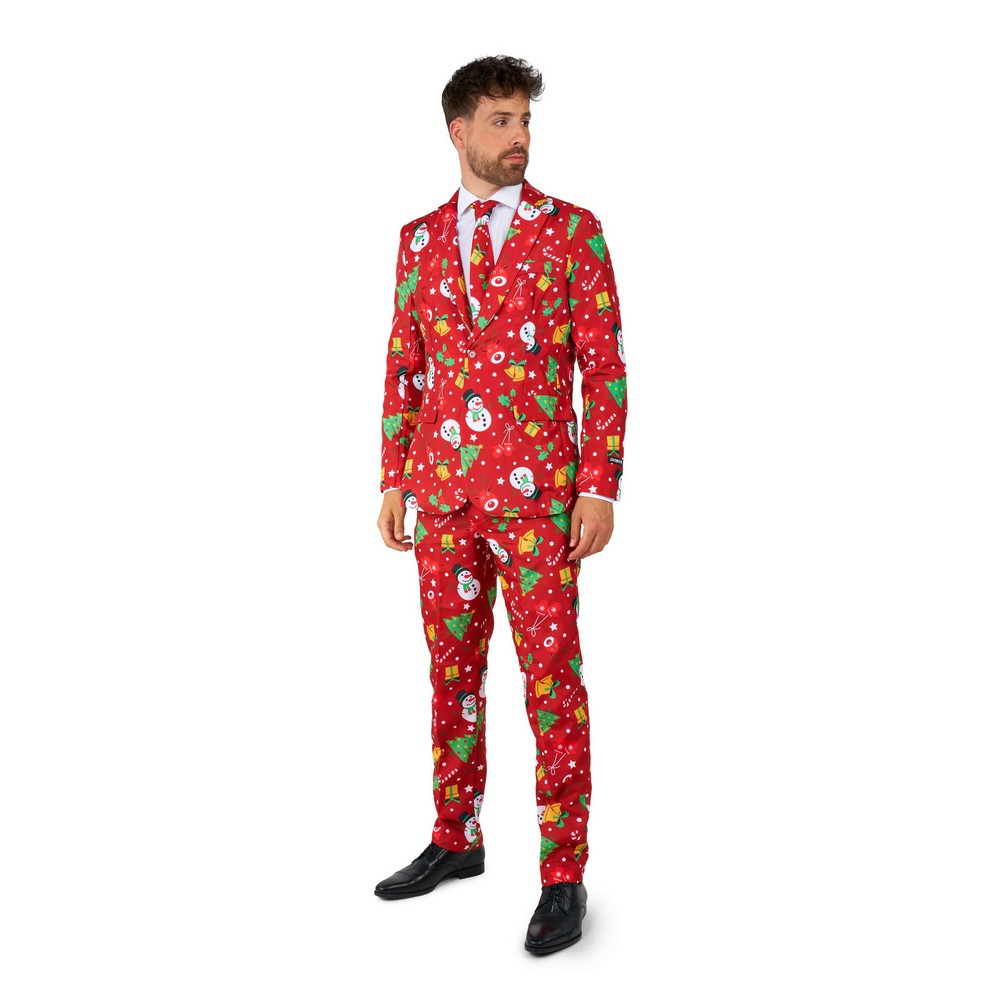 Suitmeister Shiny Christmas Lights Jakkesæt Rød - Jul kostume til voksne i størrelserne S-XL | Juletøj kostume til mænd - Temashop