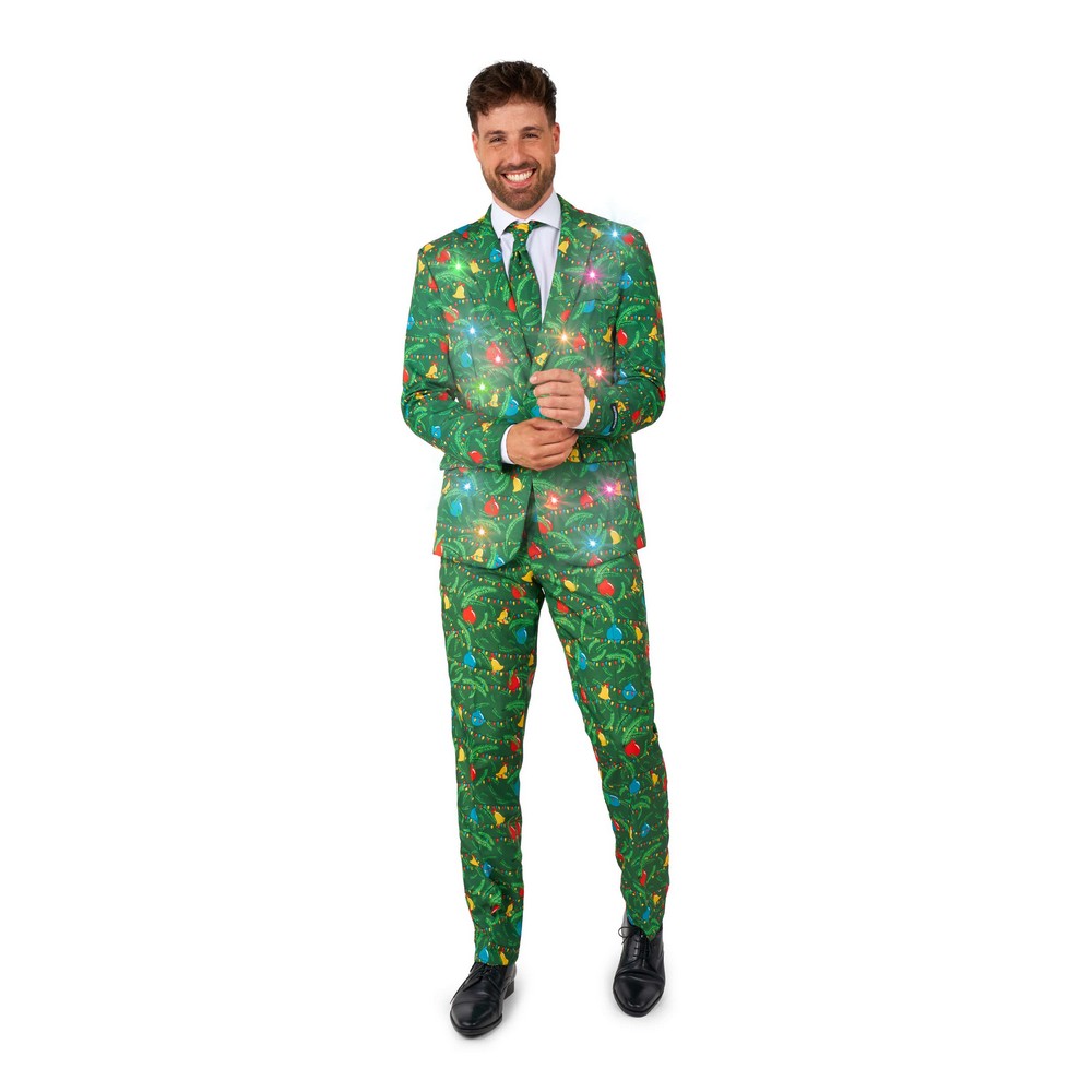 Suitmeister Shiny Christmas Lights Jakkesæt Rød Grøn - Jul kostume til voksne i størrelserne S-XL | Juletræ kostume til mænd - Temashop